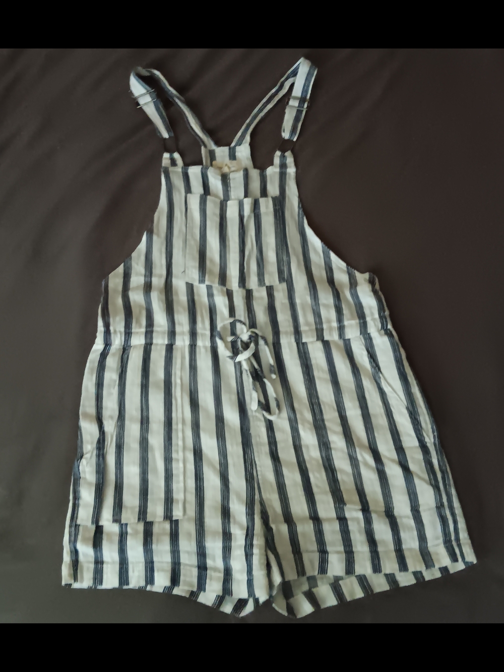 Thread & Supply Medium Navy and White Striped Short Overalls